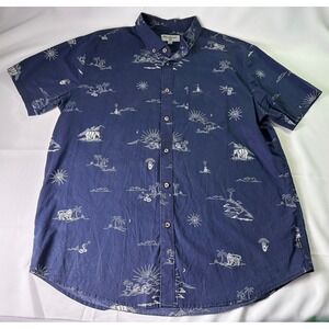 Billabong Island Life Blue All Over Print Button Up Short Sleeve‎ Shirt Mens XL